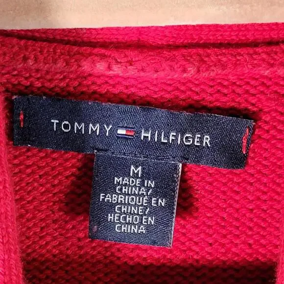 Tommy Hilfiger Red Gray Ruby Stripe Button Cardigan Front Pockets Women Size M - Picture 3 of 9